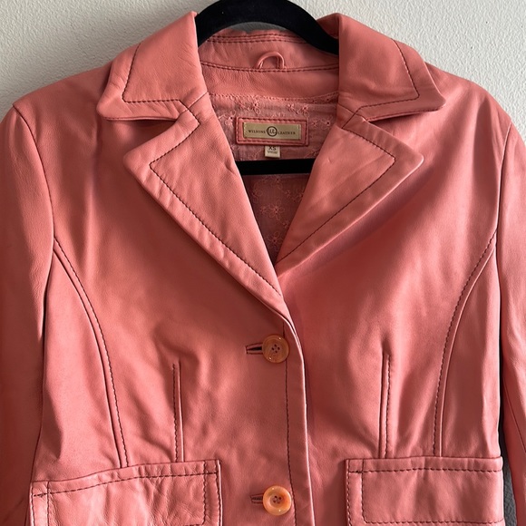 Wilsons Leather 100% Genuine Leather Pink Button Jacket with Pockets - Picture 5 of 11